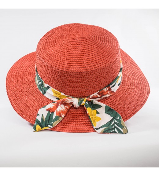 Lady Sun Hat Exotic Flowers. Red