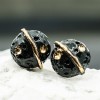 Glazed Ceramic Earrings Black Saturn