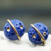Glazed Ceramic Earrings Blue Saturn