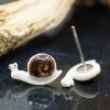 Glazed Ceramic Earrings Brown Snail