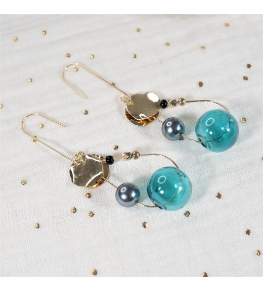 Single Glass Globe Earrings. Turquoise
